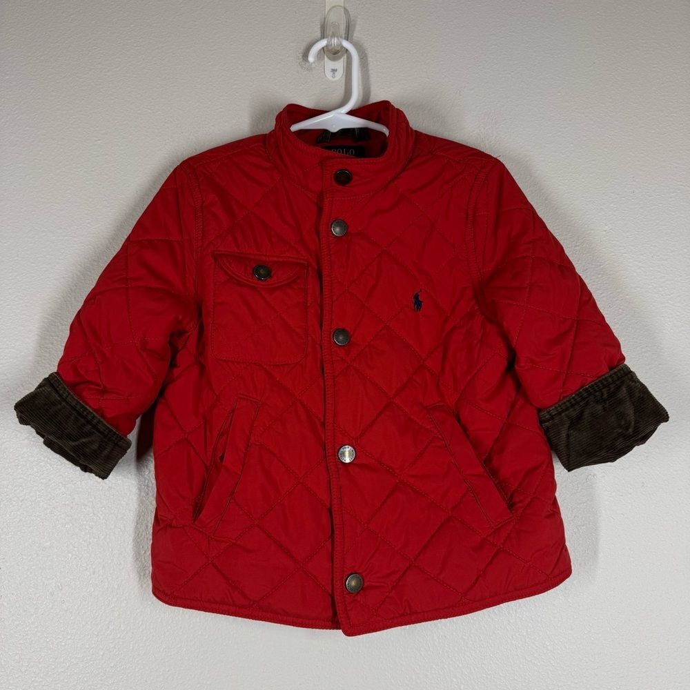 Polo Ralph Lauren Quilted Baby Jacket Red Corduroy Accent Snap Up Size 4T